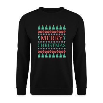 Hässliche Frohe Weihnachten Norweger Muster - Unisex Pullover - Schwarz - Vorne - Alina (178cm) & Michal (187cm)