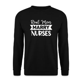 Echte Männer heiraten Krankenschwestern - Unisex Pullover - Schwarz - Vorne - Alina (178cm) & Michal (187cm)