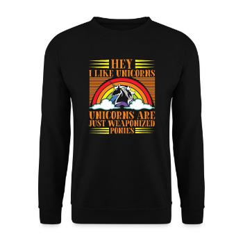 Einhörner sind bewaffnete Ponys Unicorn - Unisex Pullover - Schwarz - Vorne - Alina (178cm) & Michal (187cm)