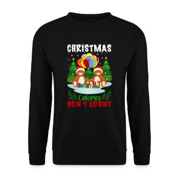Hässliche Weihnachten Kalorien Norweger Muster - Unisex Pullover - Schwarz - Vorne - Alina (178cm) & Michal (187cm)