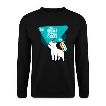 Einhorn Katze Unicorn - Unisex Pullover - Schwarz - Vorne - Alina (178cm) & Michal (187cm)