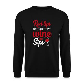 Rote Lippen und Wein - Unisex Pullover - Schwarz - Vorne - Alina (178cm) & Michal (187cm)