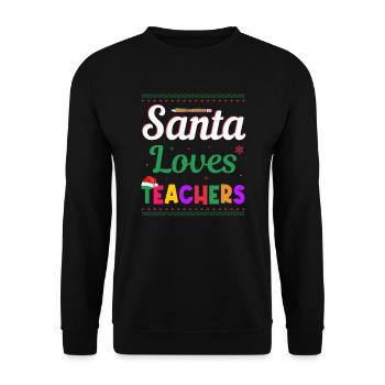 Santa Claus loves teacher Ugly Christmas - Unisex Sweatshirt - black - Front - Alina (178cm) & Michal (187cm)