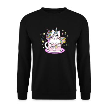 Einhorn Unicorn Cat Katze - Unisex Pullover - Schwarz - Vorne - Alina (178cm) & Michal (187cm)