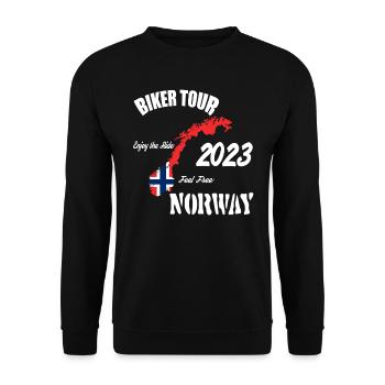 Biker Tour 2023 Norwegen Motorrad Reise Urlaub - Unisex Pullover - Schwarz - Vorne - Alina (178cm) & Michal (187cm)