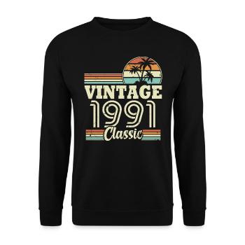 Vintage 1991 Classic, Cadeau D'anniversaire 32 Ans - Sweat-shirt Unisexe - noir - Devant - Alina (178cm) & Michal (187cm)