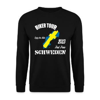 Biker Tour 2023 Schweden Motorrad Reise Urlaub - Unisex Pullover - Schwarz - Vorne - Alina (178cm) & Michal (187cm)