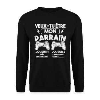 Veux-tu être mon parrain, Demande parrain gamer - Sweat-shirt Unisexe - noir - Devant - Alina (178cm) & Michal (187cm)