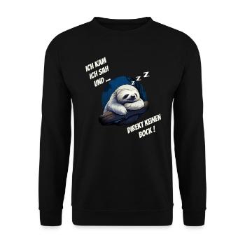 Sloth, Spruch für Büro Arbeit Kollege Langschläfer - Unisex Pullover - Schwarz - Vorne - Alina (178cm) & Michal (187cm)