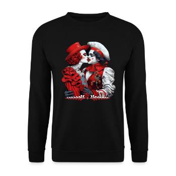 Woman kisses clown, Bützche love in Cologne Carnival - Unisex Sweatshirt - black - Front - Alina (178cm) & Michal (187cm)