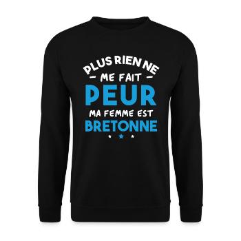 Humour cadeau Pas peur, ma femme est Bretonne - Sweat-shirt Unisexe - noir - Devant - Alina (178cm) & Michal (187cm)
