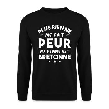 Humour cadeau Pas peur, ma femme est Bretonne - Sweat-shirt Unisexe - noir - Devant - Alina (178cm) & Michal (187cm)