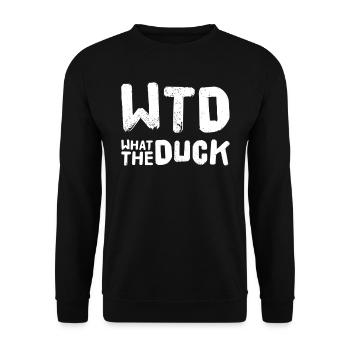 What the Duck lustiges Geschenk WTD - Unisex Pullover - Schwarz - Vorne - Alina (178cm) & Michal (187cm)