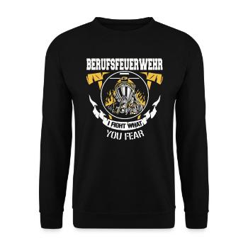 Feuerwehr 112 Feuerwehrmann Berufsfeuerwehr - Unisex Pullover - Schwarz - Vorne - Alina (178cm) & Michal (187cm)
