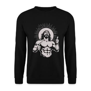 Jesus Christus Gute Laune Design – fröhlicher Heil - Unisex Pullover - Schwarz - Vorne - Alina (178cm) & Michal (187cm)