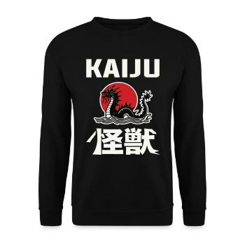 Kaiju Design with Kanji and Sea Monster – For Mons - Unisex Sweatshirt - black - Front - Alina (178cm) & Michal (187cm)