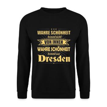 Wahre Schönheit kommt aus Dresden Design - Unisex Pullover - Schwarz - Vorne - Alina (178cm) & Michal (187cm)