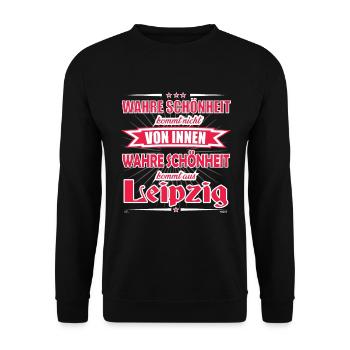 Wahre Schönheit kommt aus Leipzig Design - Unisex Pullover - Schwarz - Vorne - Alina (178cm) & Michal (187cm)