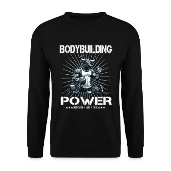 Bodybuilding Power – So stark wie ein Stier - Unisex Pullover - Schwarz - Vorne - Alina (178cm) & Michal (187cm)