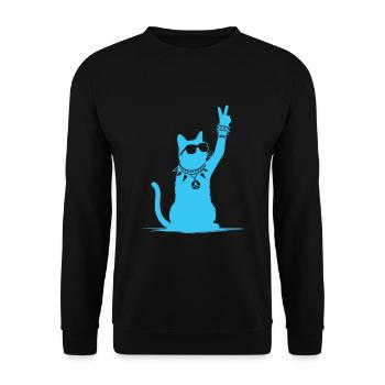 Blue Rocker Cat - Drôle de musique rock Cat Design - Sweat-shirt Unisexe - noir - Devant - Alina (178cm) & Michal (187cm)
