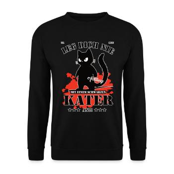 Lustiges Schwarzer Kater Design - Unisex Pullover - Schwarz - Vorne - Alina (178cm) & Michal (187cm)