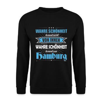 Wahre Schönheit kommt aus Hamburg Design - Unisex Pullover - Schwarz - Vorne - Alina (178cm) & Michal (187cm)