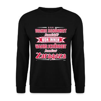 Wahre Schönheit kommt aus Saragossa Design - Unisex Pullover - Schwarz - Vorne - Alina (178cm) & Michal (187cm)