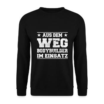 Aus dem Weg Bodybuilder im Einsatz Design - Unisex Pullover - Schwarz - Vorne - Alina (178cm) & Michal (187cm)