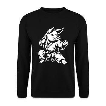 Martial Arts Pig – The Strong Fighter - Unisex Sweatshirt - black - Front - Alina (178cm) & Michal (187cm)