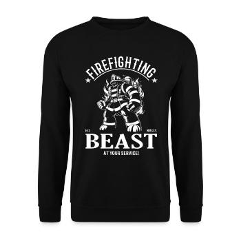 Feuerwehrmann – Firefighting Beast at Your Service - Unisex Pullover - Schwarz - Vorne - Alina (178cm) & Michal (187cm)