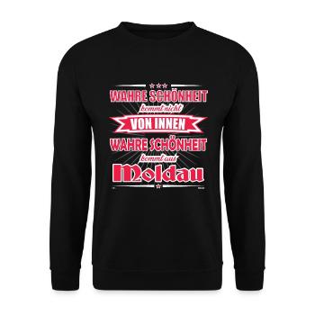 Wahre Schönheit kommt aus Moldau Design - Unisex Pullover - Schwarz - Vorne - Alina (178cm) & Michal (187cm)