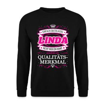 Qualitätsmerkmal Linda einfach Erstklassig - Unisex Pullover - Schwarz - Vorne - Alina (178cm) & Michal (187cm)