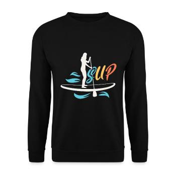 SUP Retro Stand Up Paddle Boarding - Unisex Pullover - Schwarz - Vorne - Alina (178cm) & Michal (187cm)