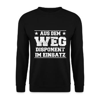 Aus dem Weg Disponent im Einsatz Design - Unisex Pullover - Schwarz - Vorne - Alina (178cm) & Michal (187cm)