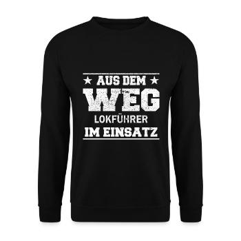 Aus dem Weg Lokführer im Einsatz Design - Unisex Pullover - Schwarz - Vorne - Alina (178cm) & Michal (187cm)