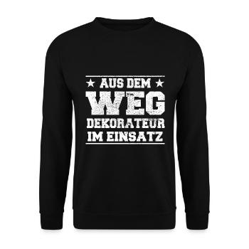 Aus dem Weg Dekorateur im Einsatz Design - Unisex Pullover - Schwarz - Vorne - Alina (178cm) & Michal (187cm)