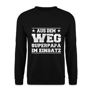 Aus dem Weg Superpapa im Einsatz Design - Unisex Pullover - Schwarz - Vorne - Alina (178cm) & Michal (187cm)