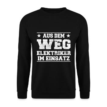 Aus dem Weg Elektriker im Einsatz Design - Unisex Pullover - Schwarz - Vorne - Alina (178cm) & Michal (187cm)