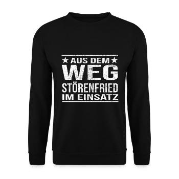 Aus dem Weg Störenfried im Einsatz Design - Unisex Pullover - Schwarz - Vorne - Alina (178cm) & Michal (187cm)