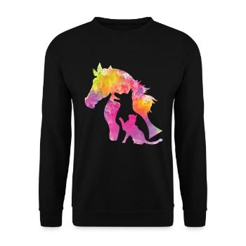 Chien de cheval et chat Fun Coloré Animal de compagnie Amoureux des animaux - Sweat-shirt Unisexe - noir - Devant - Alina (178cm) & Michal (187cm)