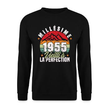 Millésime 1955, Cadeau D'anniversaire Vintage 1955 - Sweat-shirt Unisexe - noir - Devant - Alina (178cm) & Michal (187cm)