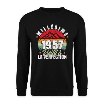 Millésime 1957, Cadeau D'anniversaire Vintage 1957 - Sweat-shirt Unisexe - noir - Devant - Alina (178cm) & Michal (187cm)