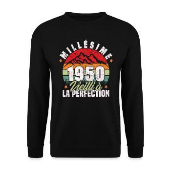 Millésime 1950, Cadeau D'anniversaire Vintage 1950 - Sweat-shirt Unisexe - noir - Devant - Alina (178cm) & Michal (187cm)