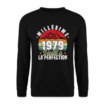 Millésime 1979, Cadeau D'anniversaire Vintage 1979 - Sweat-shirt Unisexe - noir - Devant - Alina (178cm) & Michal (187cm)