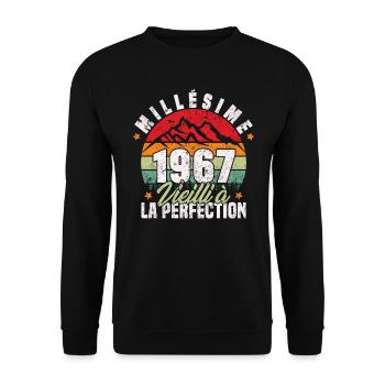 Millésime 1967, Cadeau D'anniversaire Vintage 1967 - Sweat-shirt Unisexe - noir - Devant - Alina (178cm) & Michal (187cm)