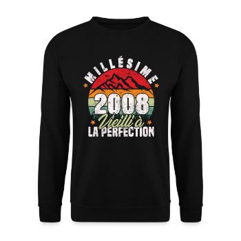 Millésime 2008, Cadeau D'anniversaire Vintage 2008 - Sweat-shirt Unisexe - noir - Devant - Alina (178cm) & Michal (187cm)