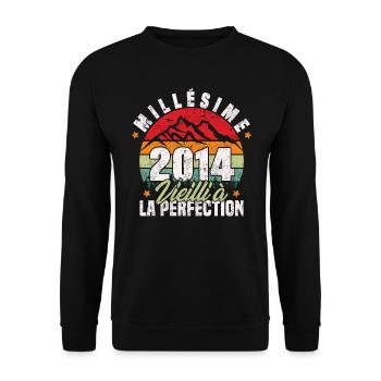 Millésime 2014, Cadeau D'anniversaire Vintage 2014 - Sweat-shirt Unisexe - noir - Devant - Alina (178cm) & Michal (187cm)