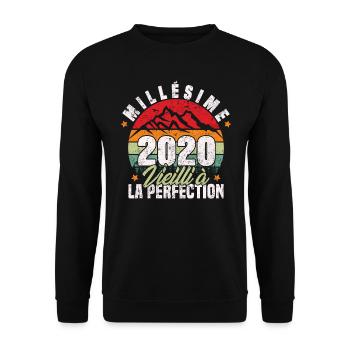Millésime 2020, Cadeau D'anniversaire Vintage 2020 - Sweat-shirt Unisexe - noir - Devant - Alina (178cm) & Michal (187cm)