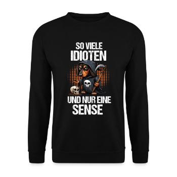 So Viele Idioten Dackel Dachshund Dackelbesitzer - Unisex Pullover - Schwarz - Vorne - Alina (178cm) & Michal (187cm)