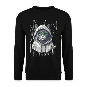Cat with Glasses | Streetwear Cat Fans - Unisex Sweatshirt - black - Front - Alina (178cm) & Michal (187cm)